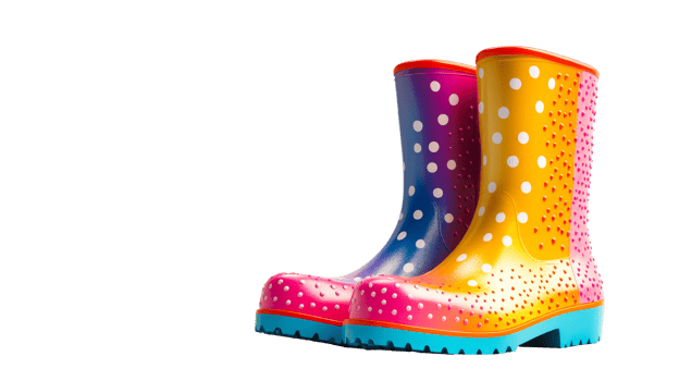 Bright rain boots pop on white background png