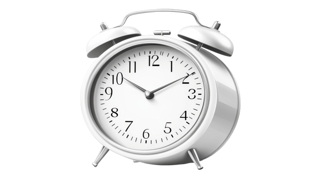 Classic white alarm clock showing time clearly png