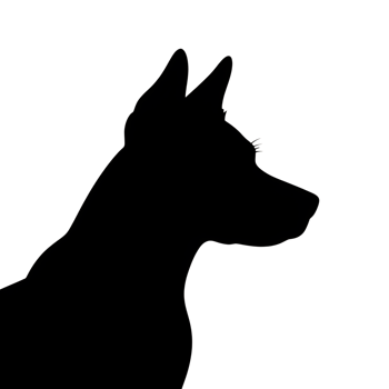 Dog silhouette profile of a canine with pointy ears and eyelashes in simple art png