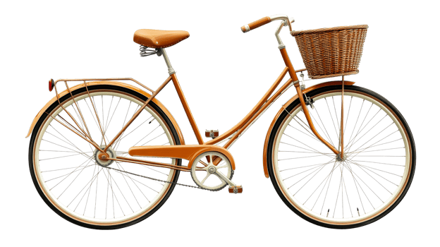 Charming vintage bicycle with a woven basket png