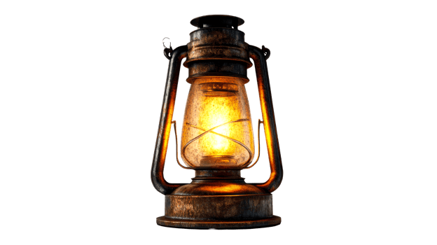 Warm glow from an antique lantern in a dark space png