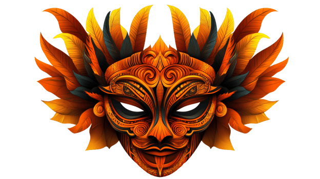 Colorful mask with intricate feather design png