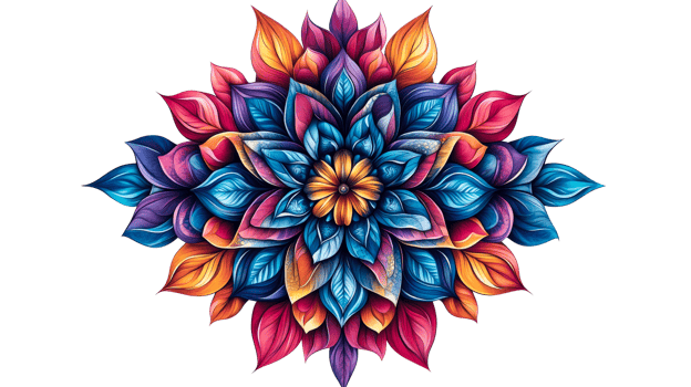 Colorful floral mandala design with leaf patterns png