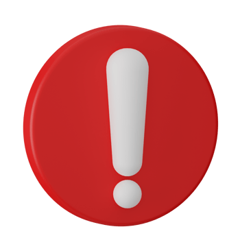 A red round button displays a 3D exclamation mark icon as a warning sign png