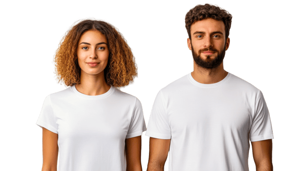 Portrait of two people in matching white shirts png