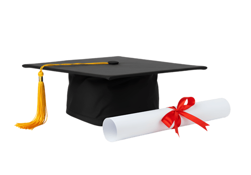 Graduation cap and diploma with red ribbon on plain background studio shot png