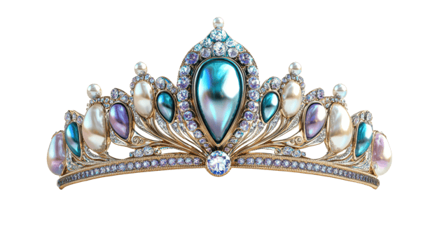 Elegant tiara with pearls and gems png