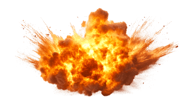 Dynamic explosion with fiery burst of energy png