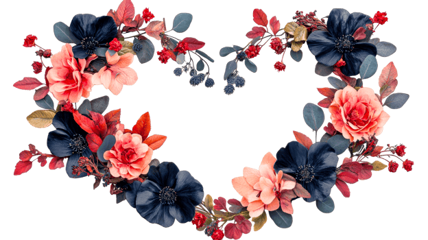 Colorful flower heart arrangement for decoration png