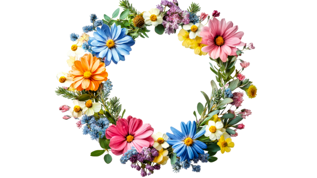 Colorful floral wreath arranged with fresh blooms png
