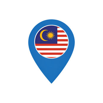 Malaysia flag inside blue map pointer icon for geolocation and travel concept png