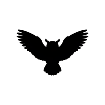 Owl silhouette with open wings, nocturnal bird, flying predator, wildlife art png
