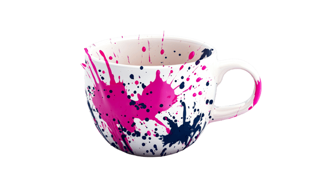 Colorful splatter design on a ceramic mug png