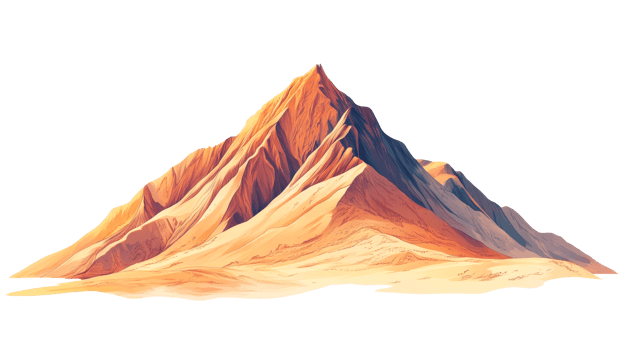 Majestic mountain peak surrounded by golden sand png