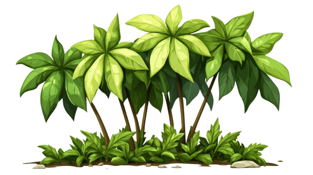 Lush tropical plants in a vibrant green setting png