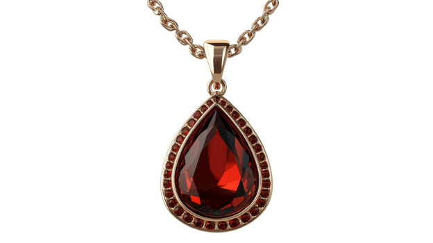 Red transparent gem pendant on chain png