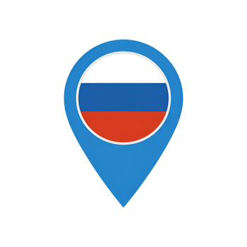 Russia flag in map pointer icon on isolated background for travel and location png