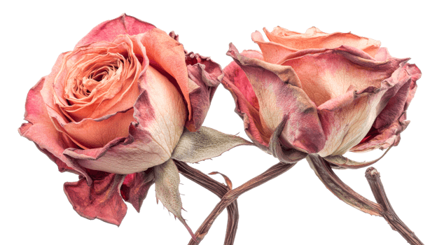 Dried roses with delicate petals and faded colors png