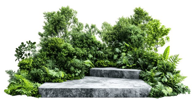 Green plants by stone steps in daylight png