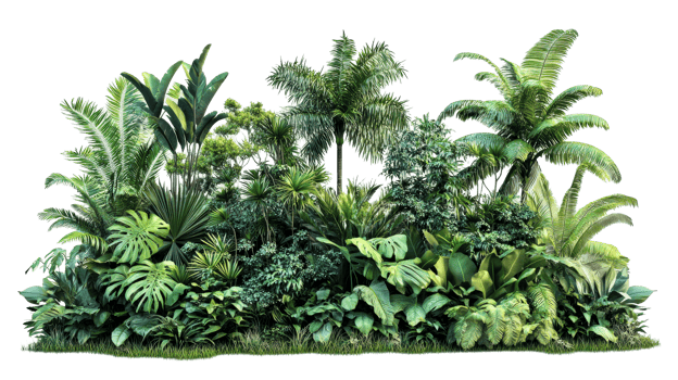 Lush tropical plants create a vibrant landscape png