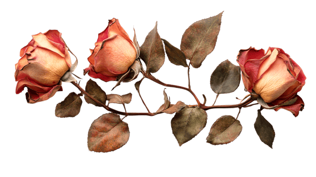 Delicate, preserved roses and leaves png
