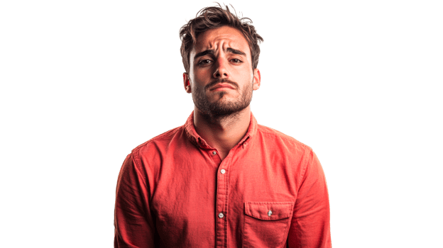 Thoughtful young man in red shirt png