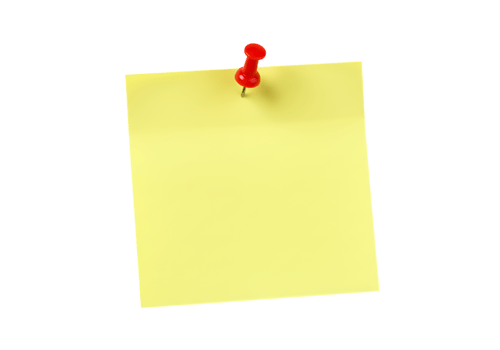 Yellow sticky note pinned with red pushpin for reminders and organization tool png
