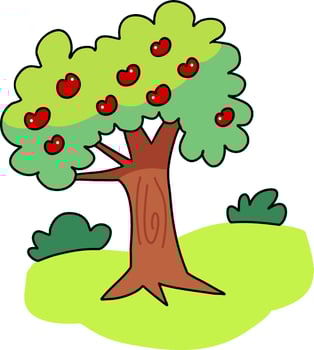 Cartoon Apple Tree in a Green Meadow vector