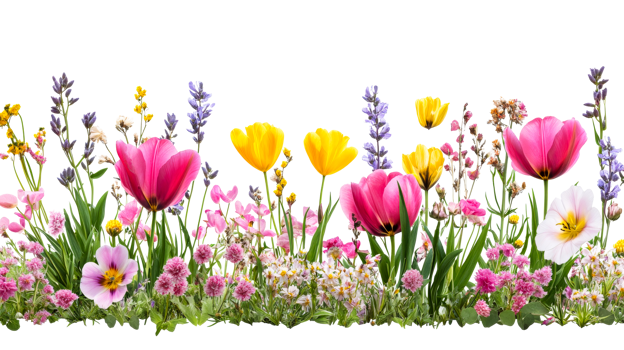 Colorful arrangement of spring flowers in a garden png