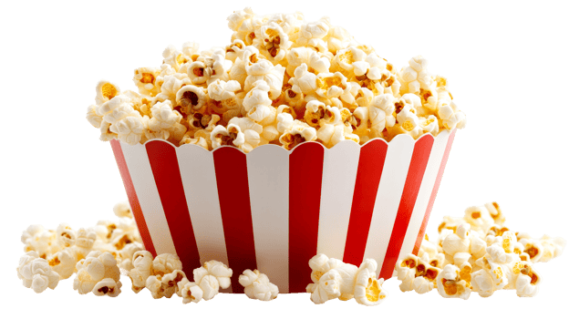 Delicious popcorn served in a striped bowl png