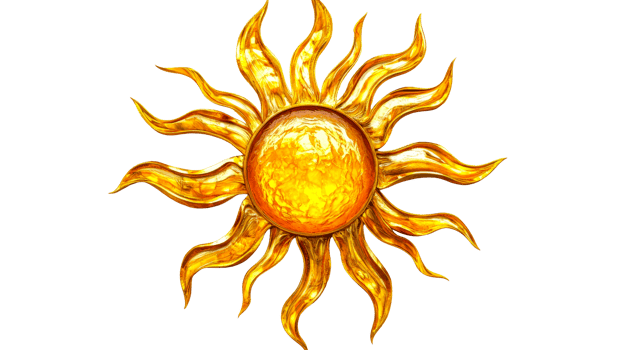 Golden sun with swirling rays, transparent bg png