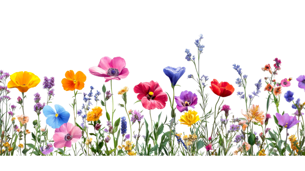 Colorful array of wildflowers in a garden setting png