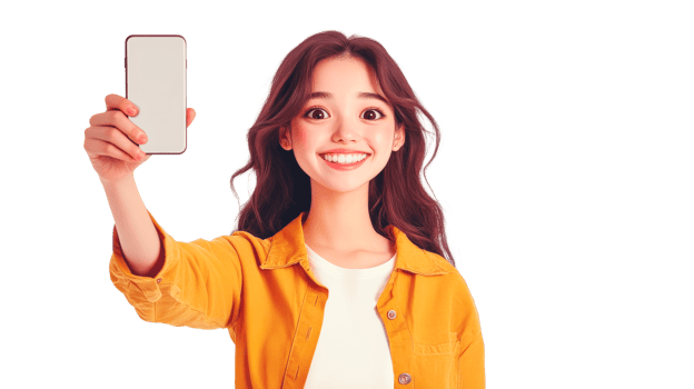 Young woman taking a selfie with a smartphone png