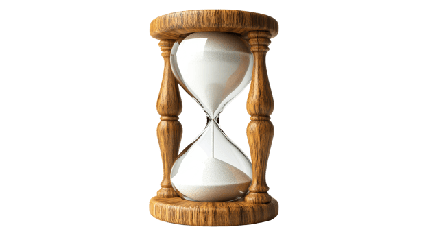 Hourglass with wood frame, cut out transparent png