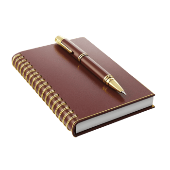 Brown Notebook With Pen On Top Isolated On Transparent Background png