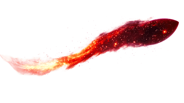 Unique cosmic rocket design with fiery trail png