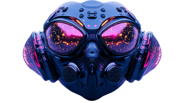 Neon gasmask futuristic design, cut out transparent png