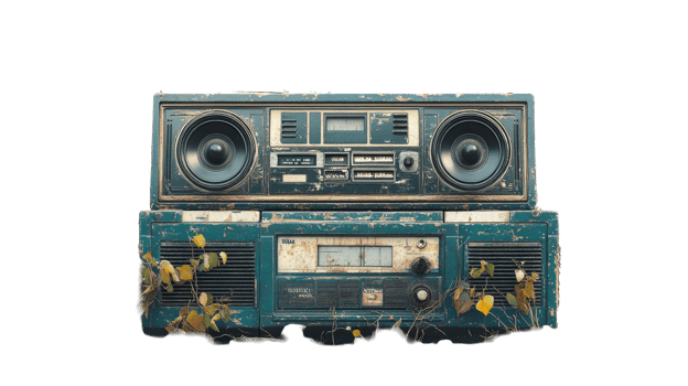 Weathered Boombox Audio System, cut out transparent png
