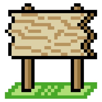 Wooden roadside sign in pixel art isolated on white background vector