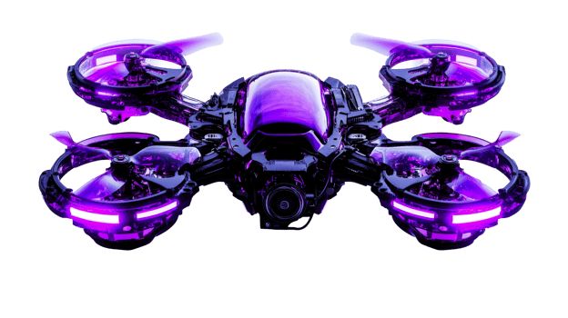 Futuristic purple drone, cut out transparent png