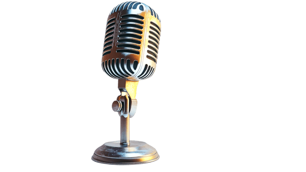 Chrome vintage microphone isolated, cut out transparent png