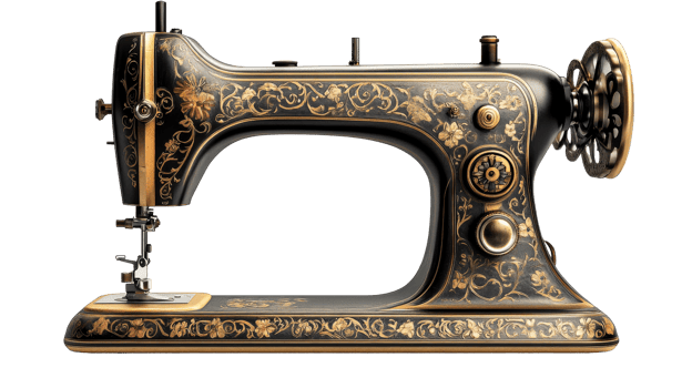 Ornate Sewing Machine on Black, cut out transparent png