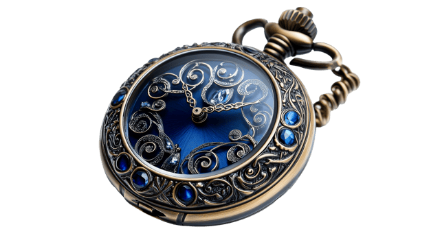 Ornate Bronze Pocket Watch, cut out transparent png