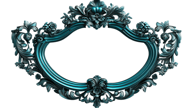 Vintage Floral Blue Frame, cut out transparent png