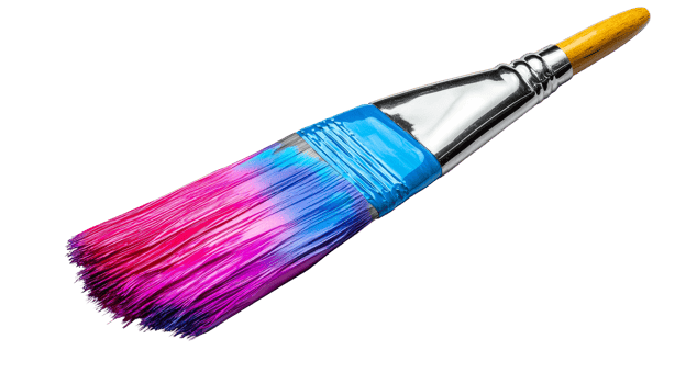 Paintbrush with colorful paint, cut out transparent png