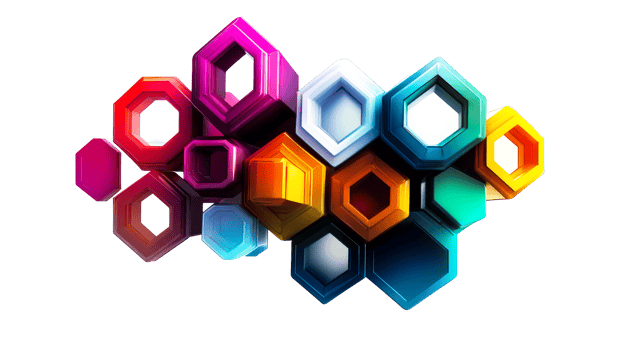 Colorful Hexagonal Prism Arrangement on Black, cut out transparent png