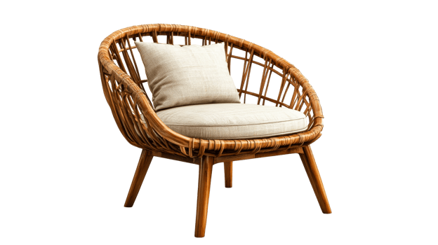Wicker chair with cushion, cut out transparent png