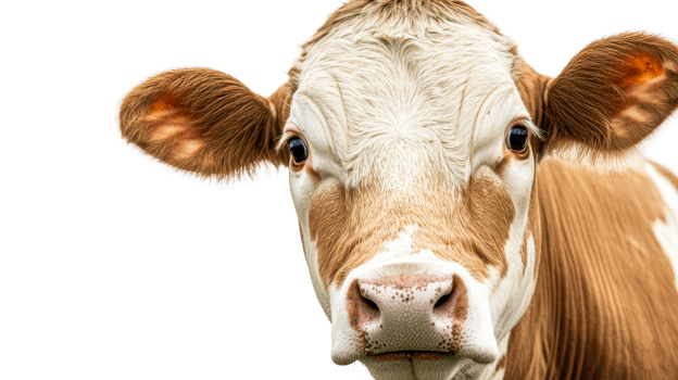 Brown white cow face close, cut out transparent png