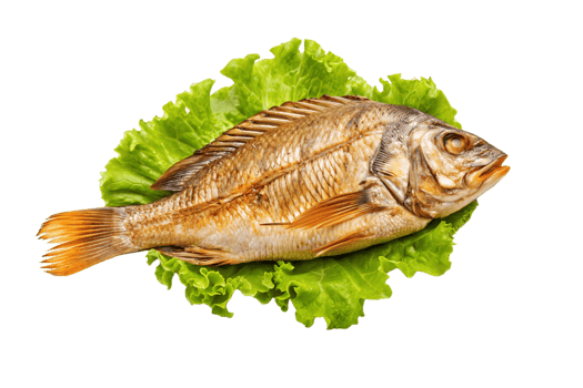 Baked Fish on Lettuce Leaf Garnish Simple and Nutritious Seafood Presentation png