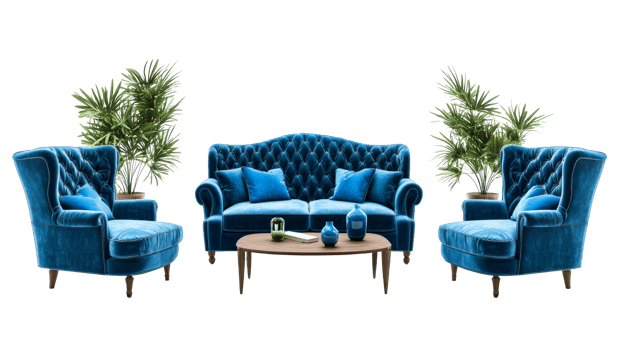 Lounge velvet furniture set, cut out transparent png